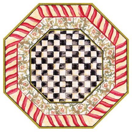 Courtly Check Red & Gold 6' Octagon Washable Rug