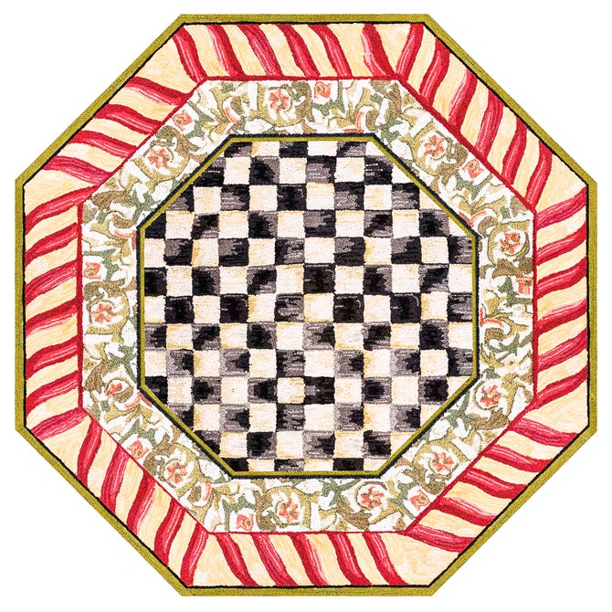 Courtly Check Red & Gold 6' Octagon Washable Rug image number 0