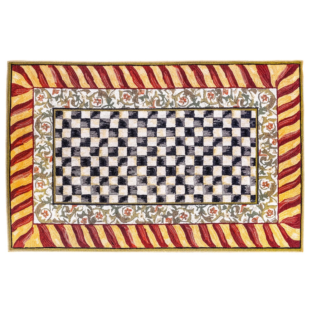 Courtly Check Red & Gold Washable Rug - Red & Gold, 5' x 7'6
