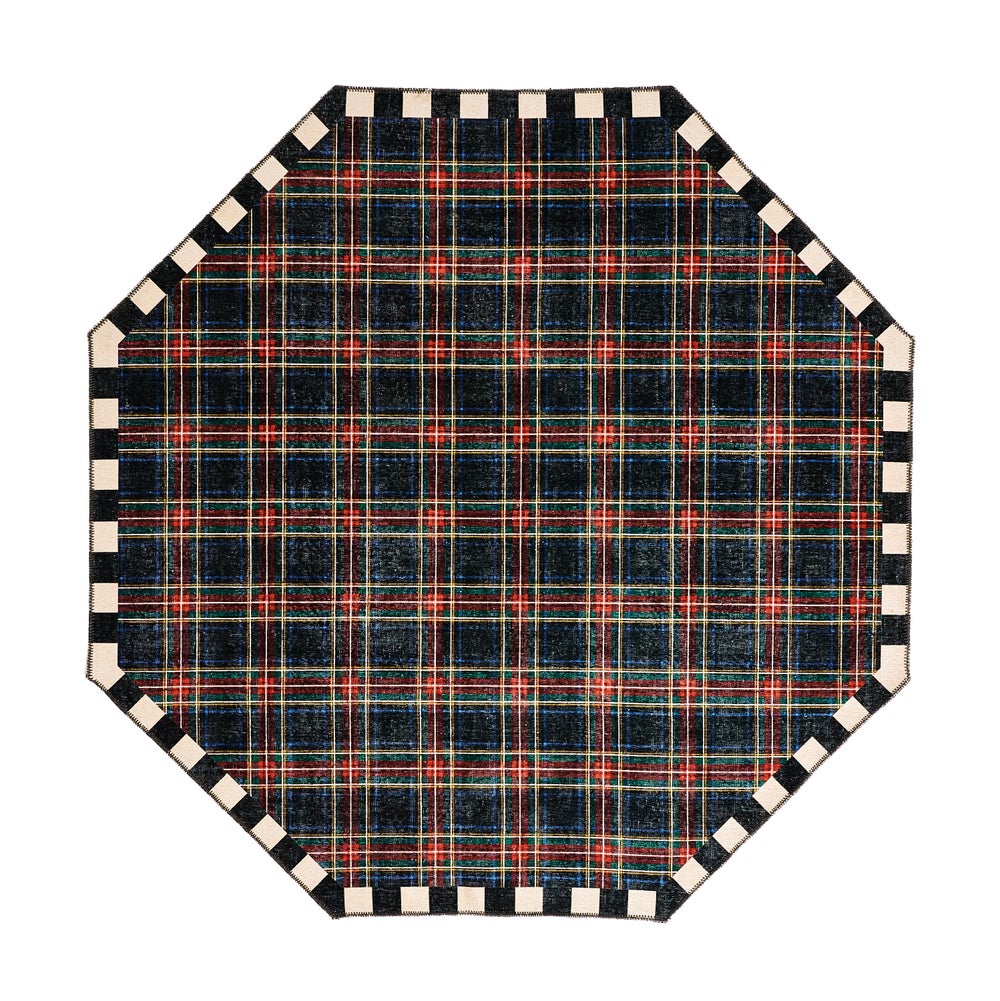 Stewart Tartan Black 6' Octagon Washable Rug mackenzie-childs Panama imagen 1