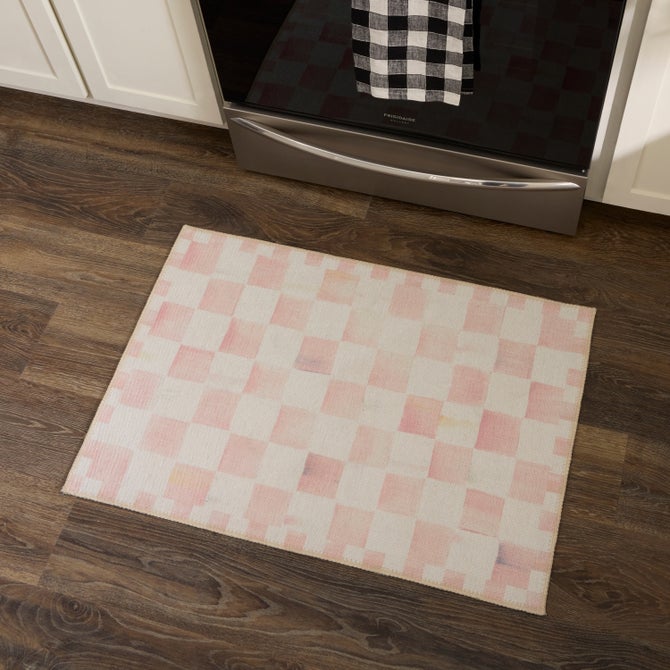 Rosy Checkered 2' x 3' Washable Rug image number 1