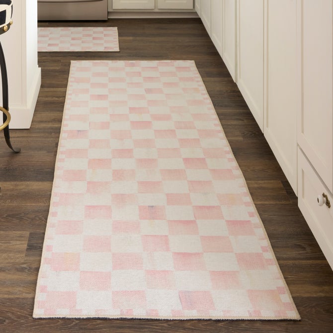 Rosy Checkered 2'6" x 8' Washable Runner image number 1