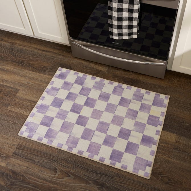 Violet Checkered 2' x 3' Washable Rug image number 1
