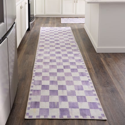 Violet Checkered 2'6" x 10' Washable Runner