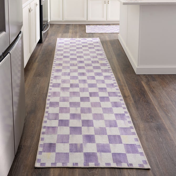 Violet Checkered 2'6" x 10' Washable Runner image number 1