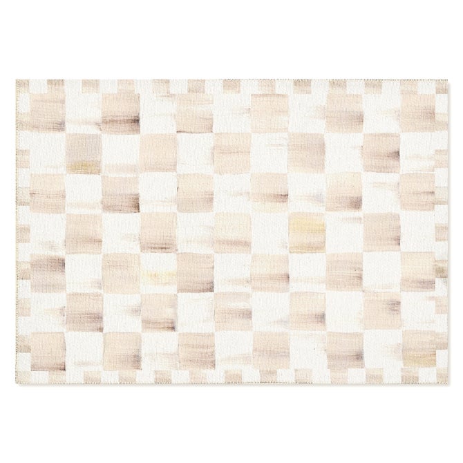 Mocha Checkered Washable Rug image number 0