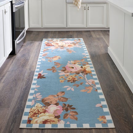 Slate Wild Rose 2'6" x 8' Washable Runner
