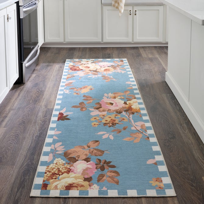 Slate Wild Rose 2'6" x 8' Washable Runner image number 1