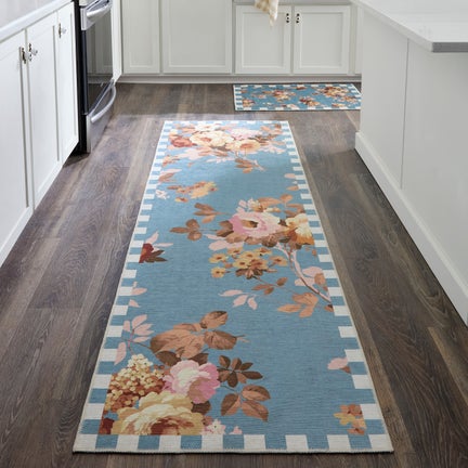 Slate Wild Rose 2'6" x 10' Washable Runner