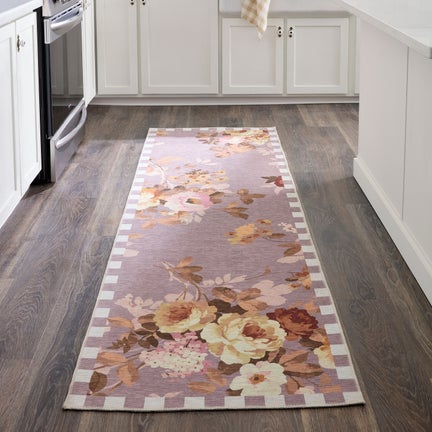 Taupe Wild Rose 2'6" x 8' Washable Runner
