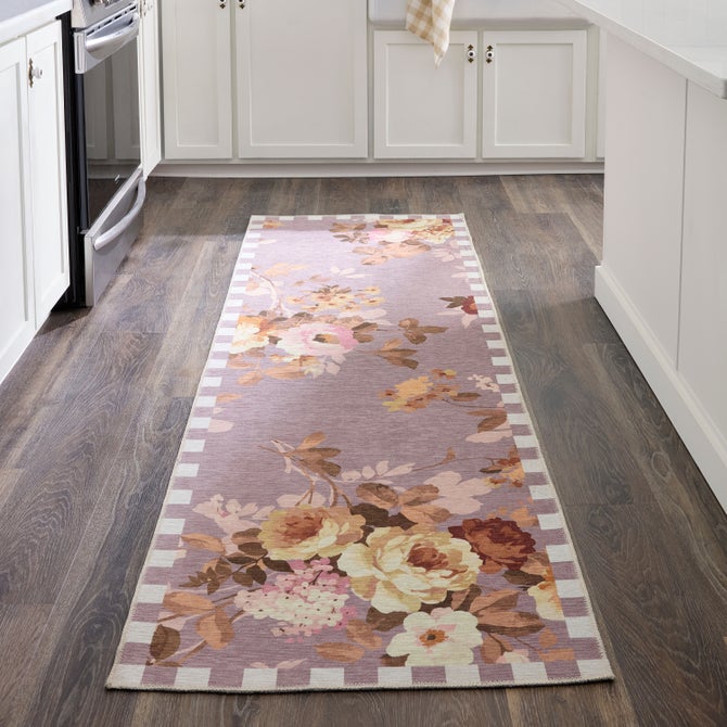 Taupe Wild Rose 2'6" x 8' Washable Runner image number 1