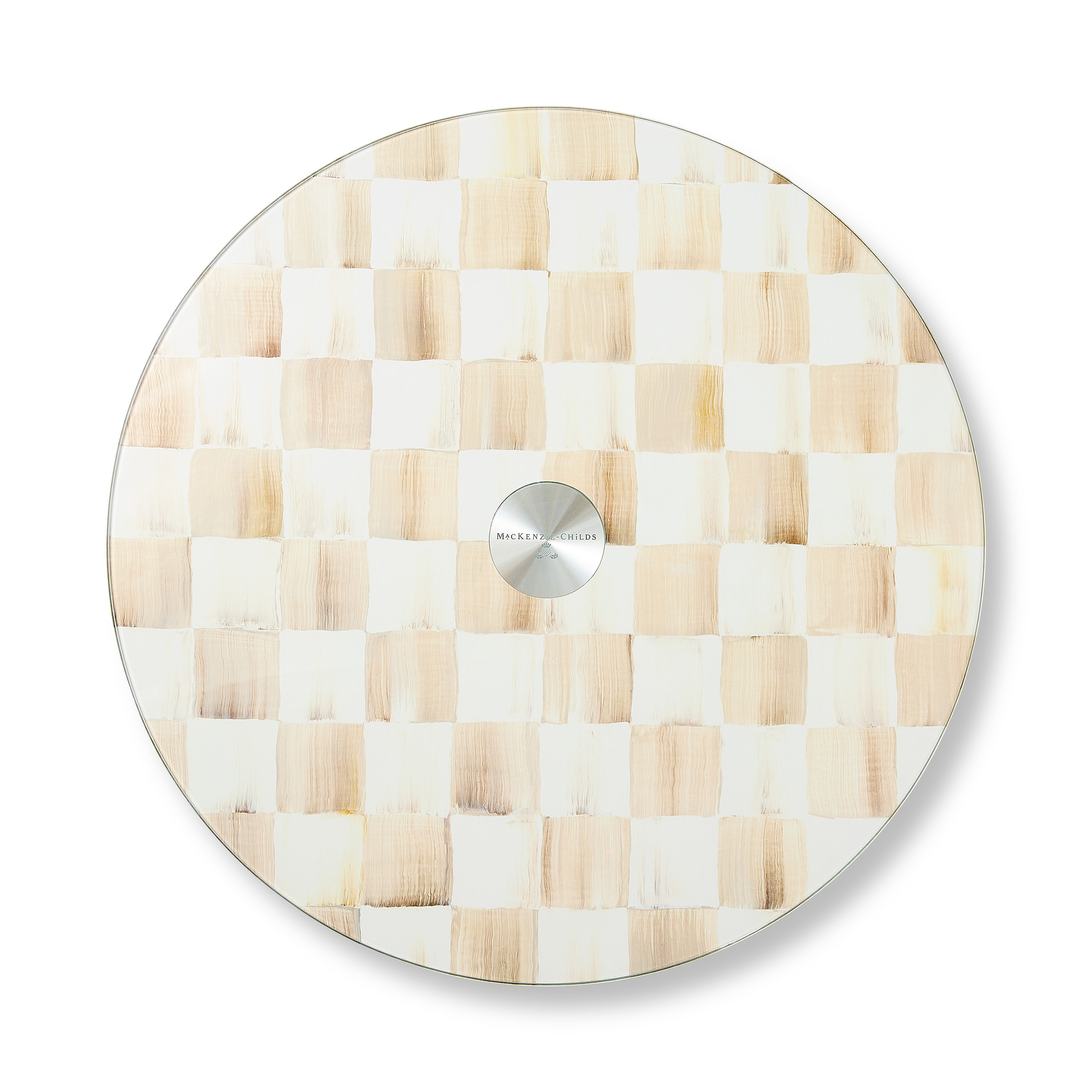 MacKenzie-Childs Mocha Check Glass Lazy Susan