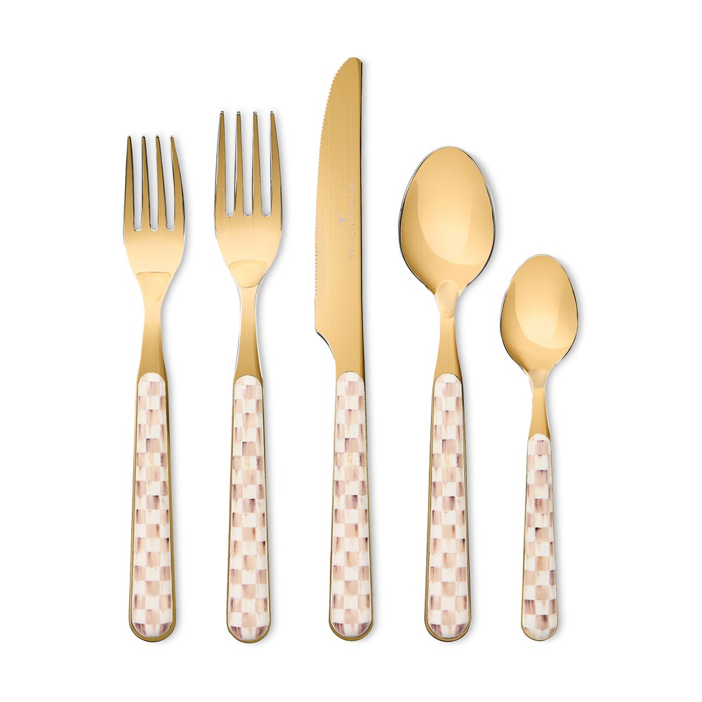 Courtly Check Bistro Flatware 5 Piece Place Setting - Mocha Check mackenzie-childs Panama imagen 1