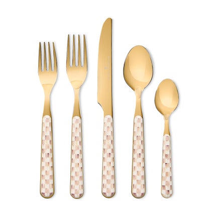 Mocha Check Bistro Flatware 5 Piece Place Setting