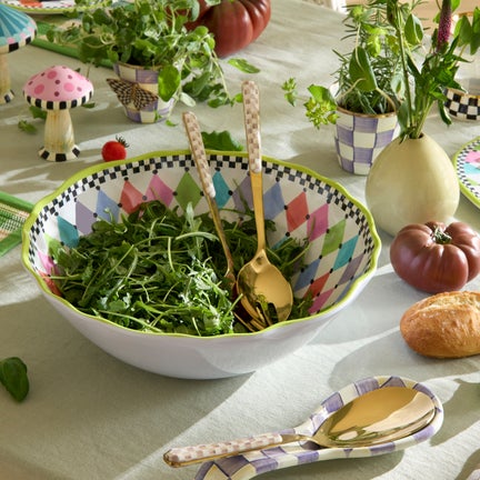 Mocha Check Bistro Salad Serving Set