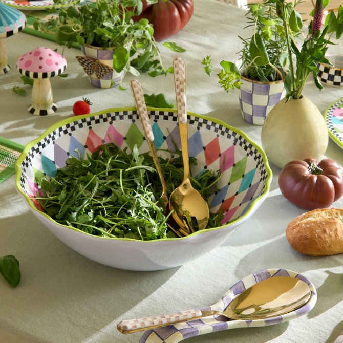 Mocha Check Bistro Salad Serving Set image number 1