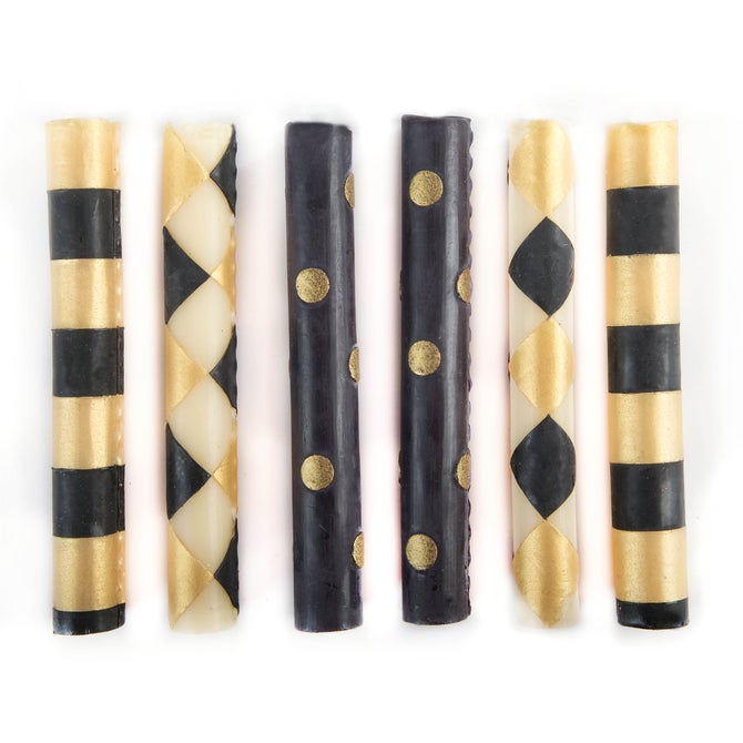 Mini Black & Gold Dinner Candles, Set of 6 image number 0