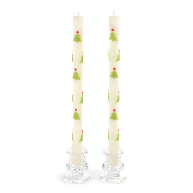 Christmas Tree Dinner Candles - Red & Green - Set of 2 image number 0