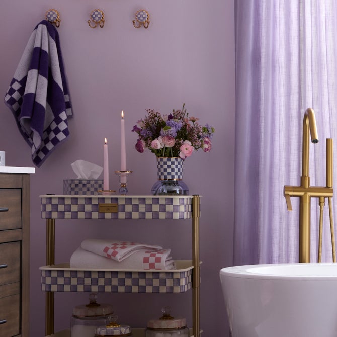 Violet Check Glass Vase image number 1