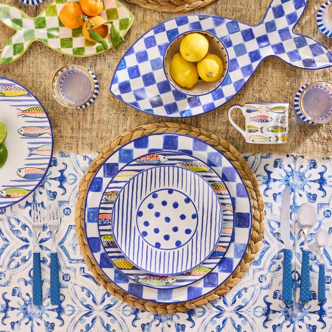 Indigo Check Round Platter image number 2