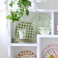 Green Check Round Platter