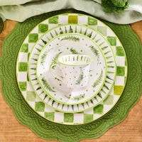 Green Check Round Platter