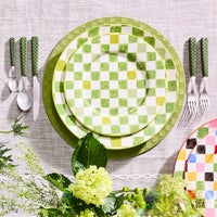 Green Check Round Platter