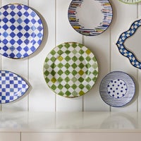 Green Check Round Platter