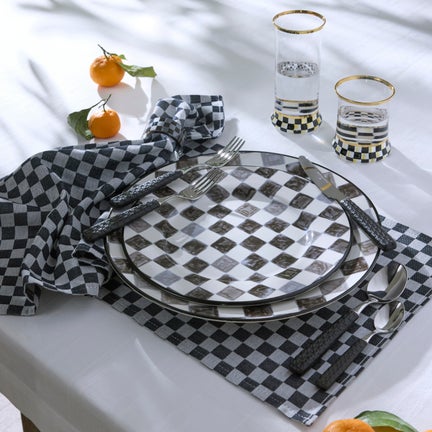 Black Check Round Platter