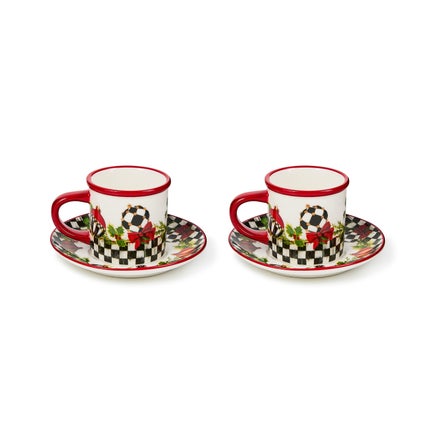 Deck the Halls Espresso Cup & Saucer, Set of 2