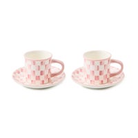 Rosy Check Espresso Cup & Saucer, Set of 2
