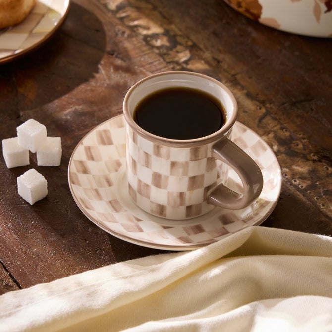 Mocha Check Espresso Cup & Saucer, Set of 2 image number 4