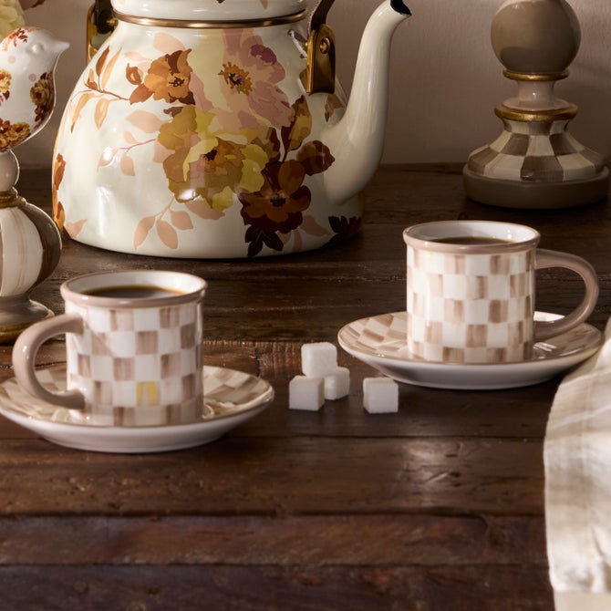 Mocha Check Espresso Cup & Saucer, Set of 2 image number 3