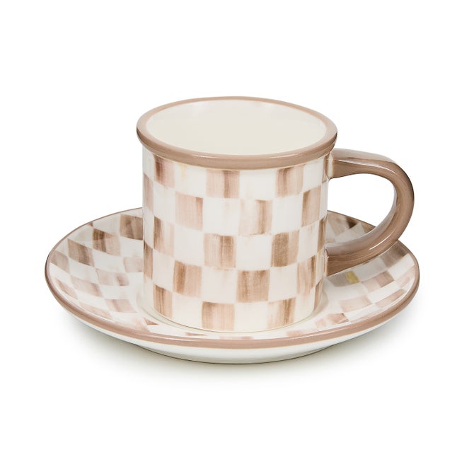 Mocha Check Espresso Cup & Saucer, Set of 2 image number 2