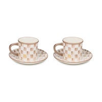Mocha Check Espresso Cup & Saucer, Set of 2