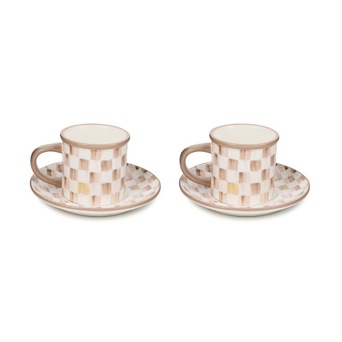 Mocha Check Espresso Cup & Saucer, Set of 2 image number 0