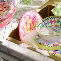 Pink Marble Check Melamine Dinner Plates, Set of 4