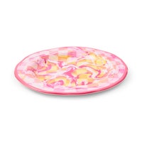 Pink Marble Check Melamine Dinner Plates, Set of 4