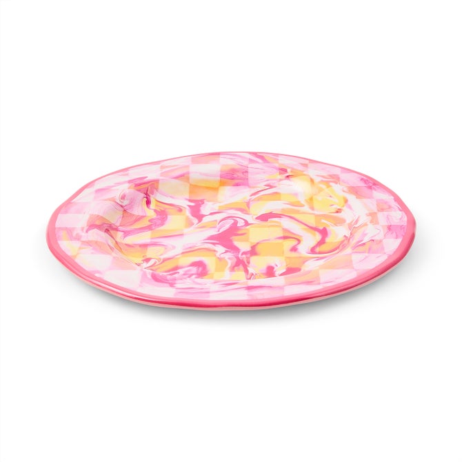 Pink Marble Check Melamine Dinner Plates, Set of 4 image number 1