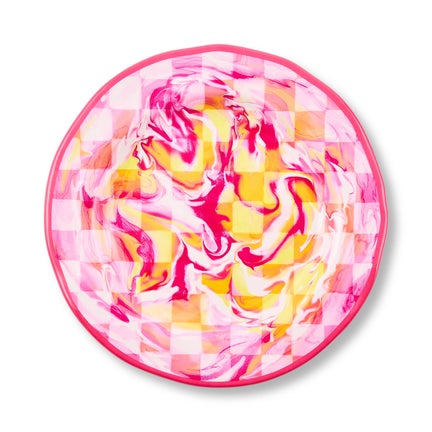 Pink Marble Check Melamine Dinner Plates, Set of 4