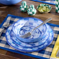 Blue Marble Check Melamine Dinner Plates, Set of 4