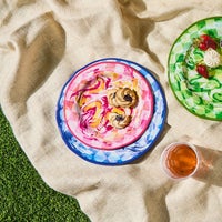 Blue Marble Check Melamine Dinner Plates, Set of 4