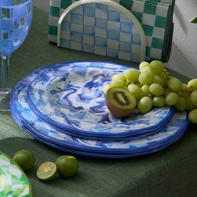 Blue Marble Check Melamine Dinner Plates, Set of 4 image number 4