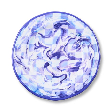 Blue Marble Check Melamine Dinner Plates, Set of 4