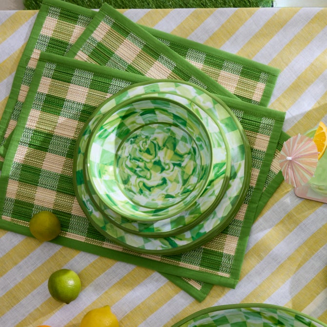 Green Marble Check Melamine Dinner Plates, Set of 4 image number 3