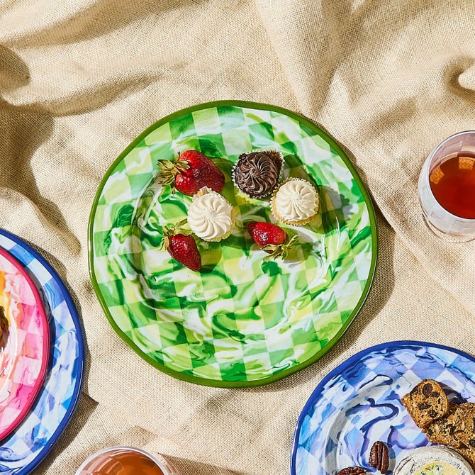 Green Marble Check Melamine Dinner Plates, Set of 4 image number 4