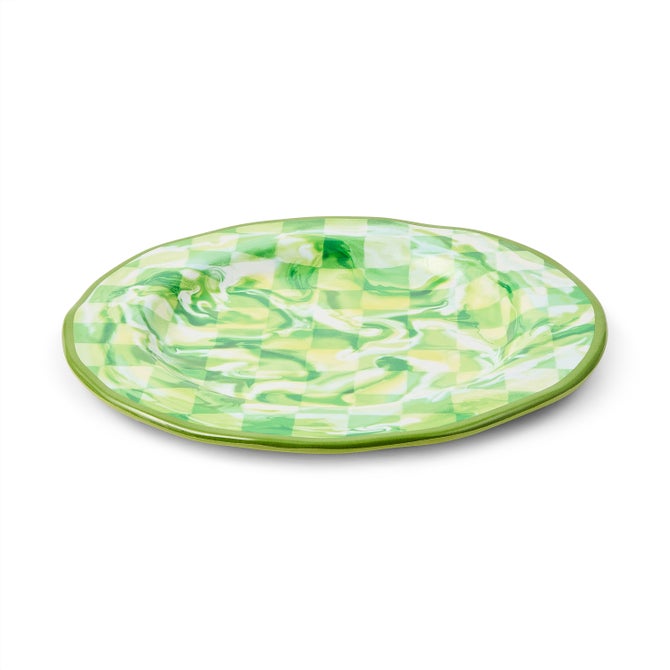 Green Marble Check Melamine Dinner Plates, Set of 4 image number 1