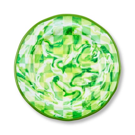 Green Marble Check Melamine Dinner Plates, Set of 4