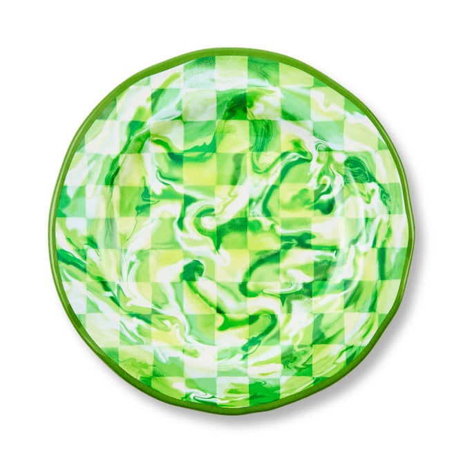 Green Marble Check Melamine Dinner Plates, Set of 4 image number 0