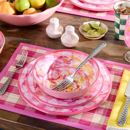 Pink Marble Check Melamine Salad Plates, Set of 4